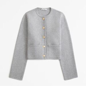 Abercrombie & Fitch GREY LuxeLoft Crew Sweater Jacket Cardigan Gold buttons